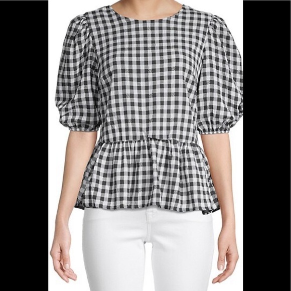 NWT! NANETTE LEPORE size L black white seersucker checkered top. - Picture 2 of 8
